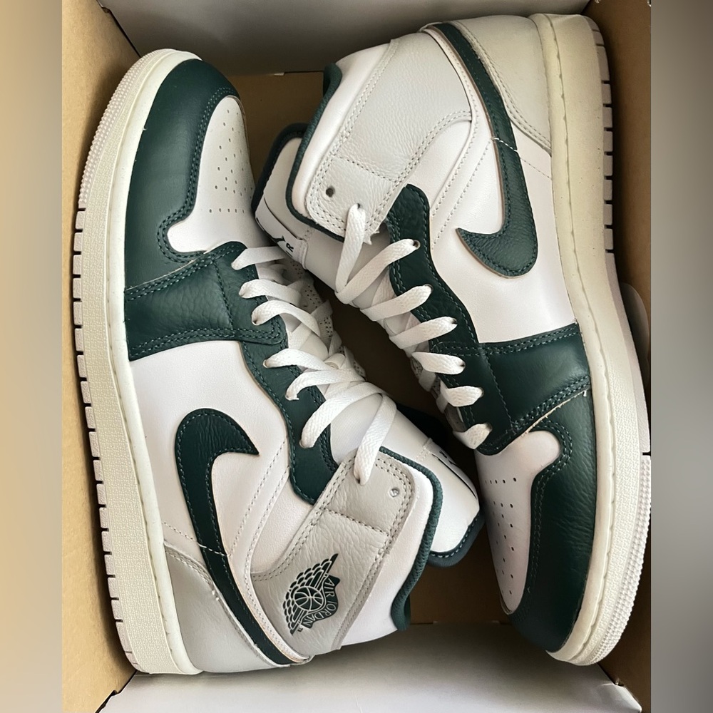 Nike White and Dark Green High-Top Sneakers